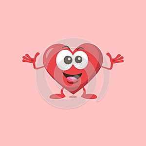 Illustration of cute decisive heart mascot isolated on light background