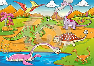 Illustration of cute dinosaurs cartoon