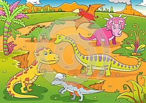 Illustration of cute dinosaurs cartoon