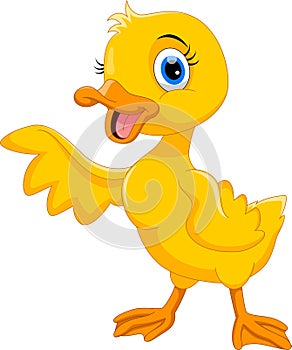 Cute duck cartoon waving. Funny and adorable