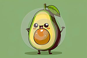 illustration of a cute funny avocado in a green background. Generative AI