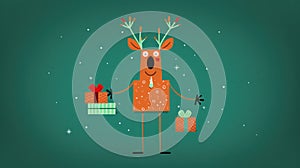 illustration of a cute funny deer with New Year's gifts. christmas and new year concept