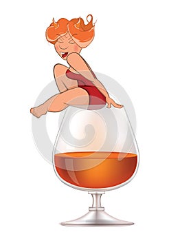 Illustration of a Cute Girl and brandy. Cartoon