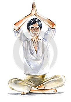 Illustration of cute girl in yoga lotus pose. woman practices yoga and meditates in the lotus position. Time to chill