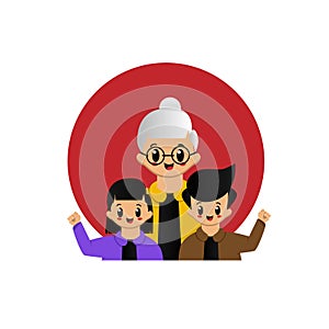 Illustration cute grandparent with kids design isolated on white background