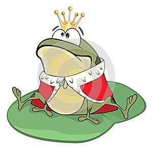 Illustration of a Cute Green Frog a King. Cartoon Character