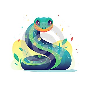 illustration of cute green snake in flat style