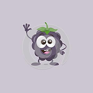 Illustration of cute happy dewberry mascot greeting someone with big smile