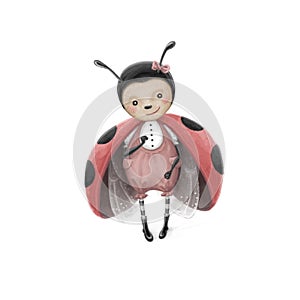 Illustration of cute and happy standing ladybug