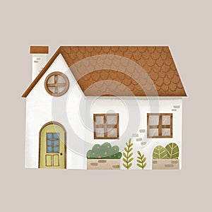 Illustration of a cute house. Home sweet home illustration of color pencil concept.