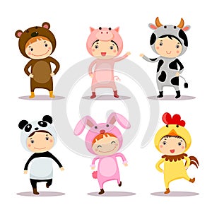 Illustration of cute kids wearing animal costumes