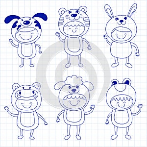 Illustration of cute kids wearing animal costumes