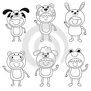 Illustration of cute kids wearing animal costumes