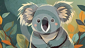 Illustration of cute koala and nature. Wild animal. Modern art