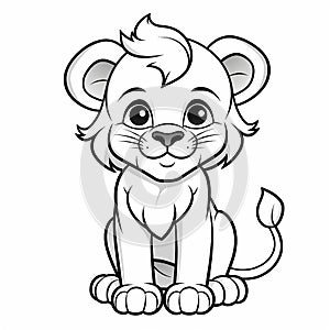 Illustration of a cute lion cub in black and white coloring, generative ai