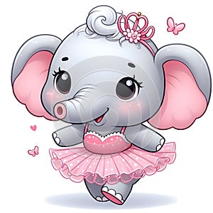 Cute little elephant girl with pink ballerina`s dress