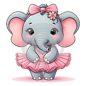 Cute little elephant girl with pink ballerina`s dress