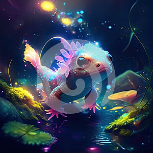 Illustration of a cute little fish in the water. Fantasy animal. Generative AI