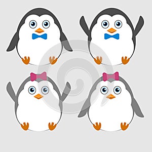Illustration of cute little funny penguins