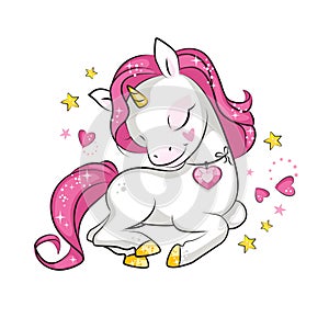 Illustration with cute little unicorn.