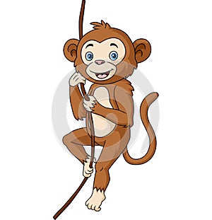 Cute monkey cartoon hanging in tree branch