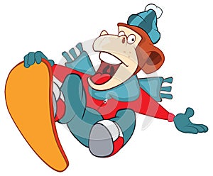 Illustration of a Cute Monkey Snowboarding.