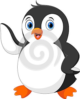 Illustration of Cute penguin cartoon waving