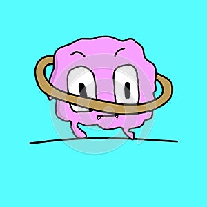 illustration of cute pink character with brown ring