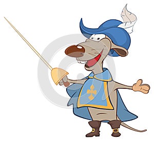 Illustration of a Cute rat . King's Musketeer. Cartoon Character