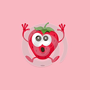 Illustration of cute strawberry scared mascot isolated on light background