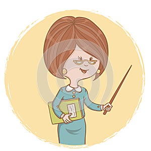 Illustration of cute woman teacher with a book and