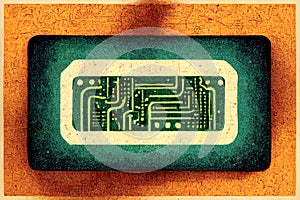 Circuit Board, cyber chip. Illustration