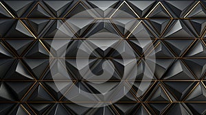 illustration of 3D Grey Panels with Gold Decor Patination Elements, Generative ai