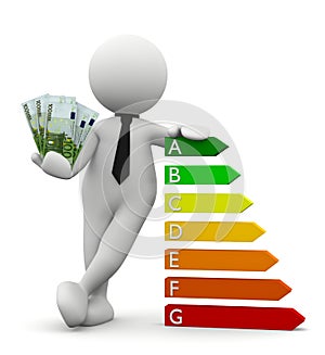 Illustration 3d man saving with energy class