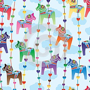Dala horse colorful love vertical line seamless pattern photo
