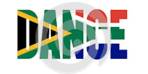 Illustration of Dance sports logo with South African flag overlaid on text