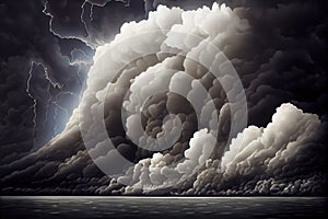 an illustration of dangerous thunder clouds incoming, big strong catastrophe, ai generated image