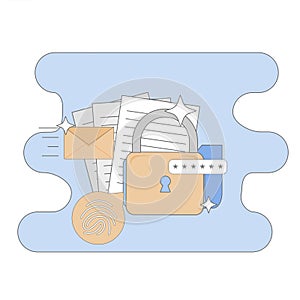 Data Protection Illustration with PIN Lock and Security Logo