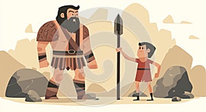 Illustration of David and Goliath. Generative AI.