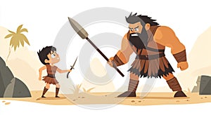 Illustration of David and Goliath. Generative AI.
