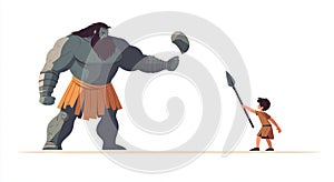Illustration of David and Goliath. Generative AI.