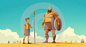 Illustration of David and Goliath. Generative AI.