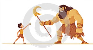 Illustration of David and Goliath. Generative AI.