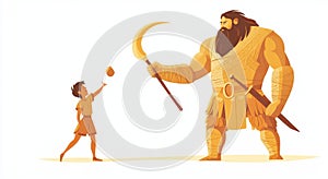 Illustration of David and Goliath. Generative AI.