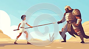 Illustration of David and Goliath. Generative AI.