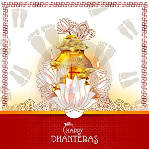 Illustration of decorated diya for Happy Dhanteras Diwali holiday background photo