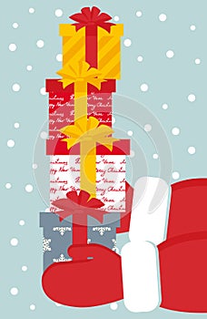 Illustration decorative Christmas presents.Santa gives a gift