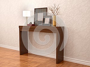 Illustration of decorative table near the wall
