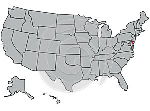Illustration of Delaware State. Vector map of the USA in gray color. Contours of the United States of America. Territory of the US