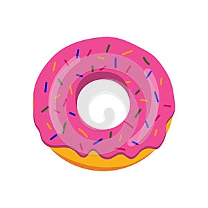 Illustration of a delicious doughnut with pink glaze, vector on a white background.